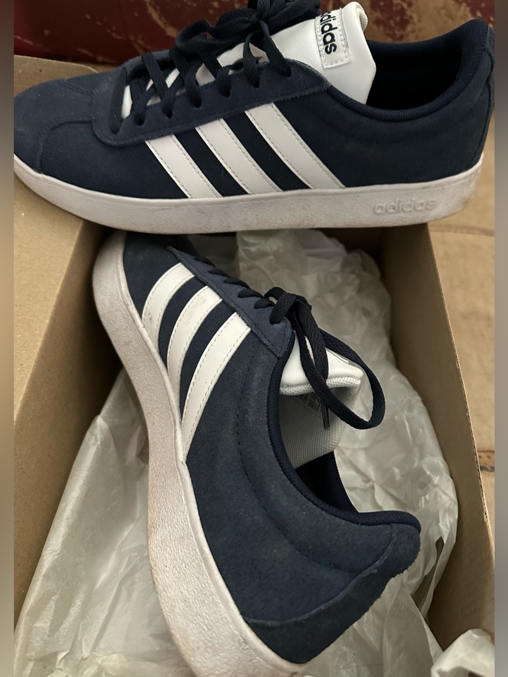 adidas Navy Suede Sneakers with White Stripes